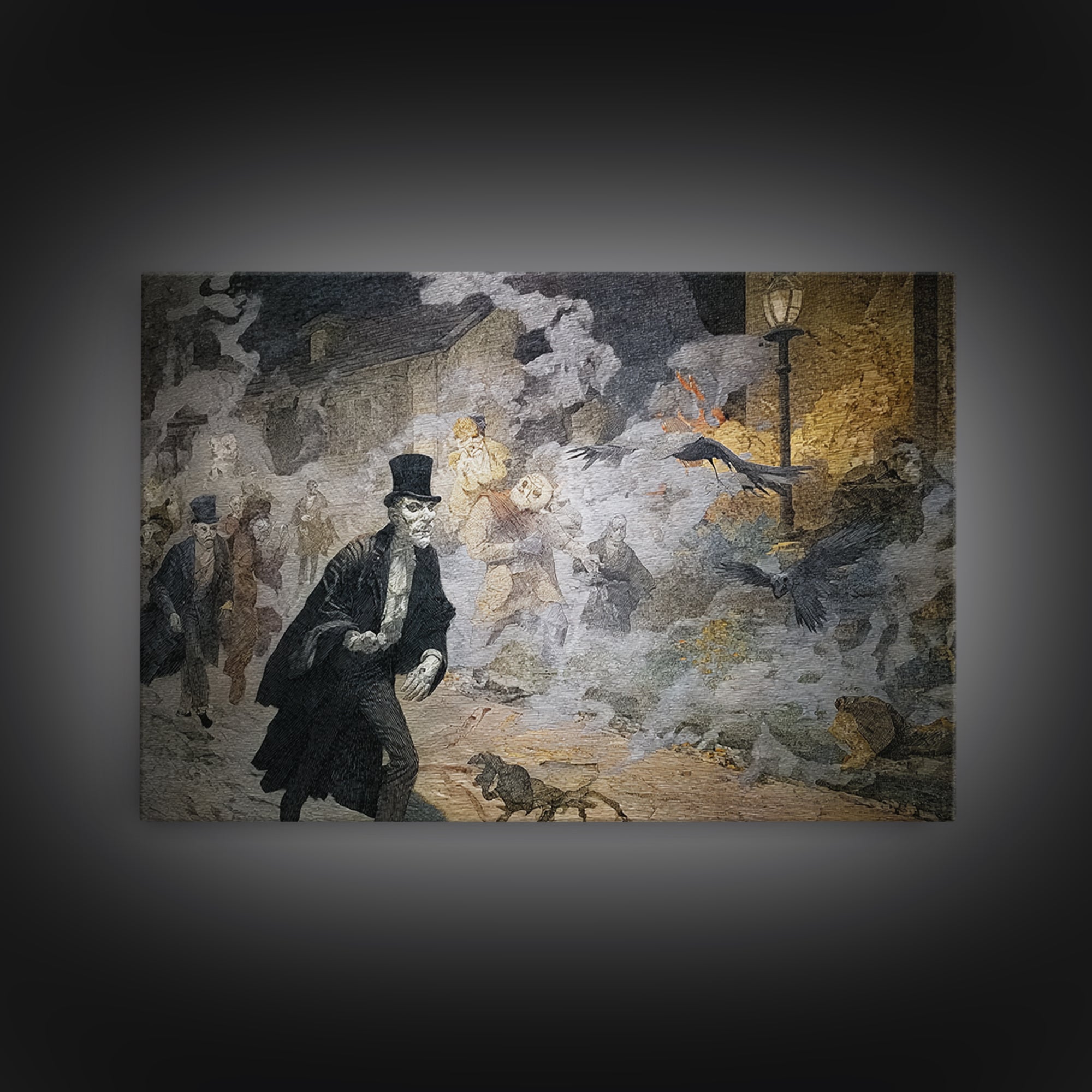 The Town Where Shadows Live, Symbolist Etching Art, Landscape Wall Art, Gothic Horror Wall Art, Framed Canvas Print, Halloween Wall Art
