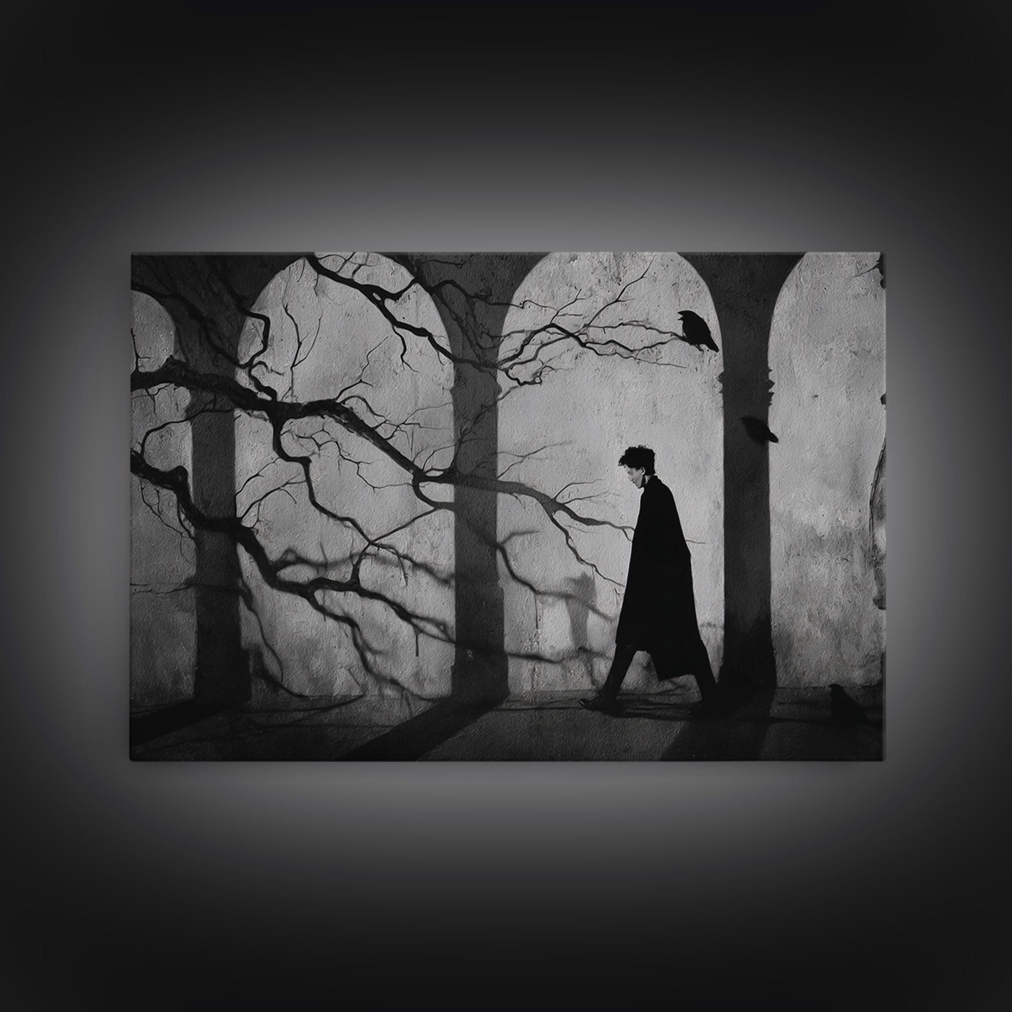 The Town Where Shadows Live, Expressionist Gothic Art, Landscape Wall Art, Dark Fantasy Wall Art, Framed Canvas Print, Halloween Wall Art
