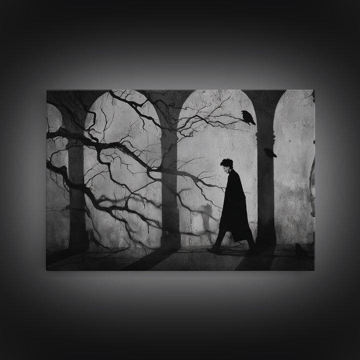 The Town Where Shadows Live, Expressionist Gothic Art, Landscape Wall Art, Dark Fantasy Wall Art, Framed Canvas Print, Halloween Wall Art