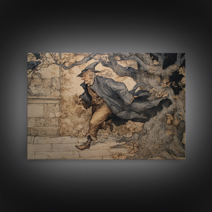 The Town Where Shadows Live, Gothic Storybook Art, Landscape Wall Art, Macabre Wall Art, Framed Canvas Print, Halloween Wall Art