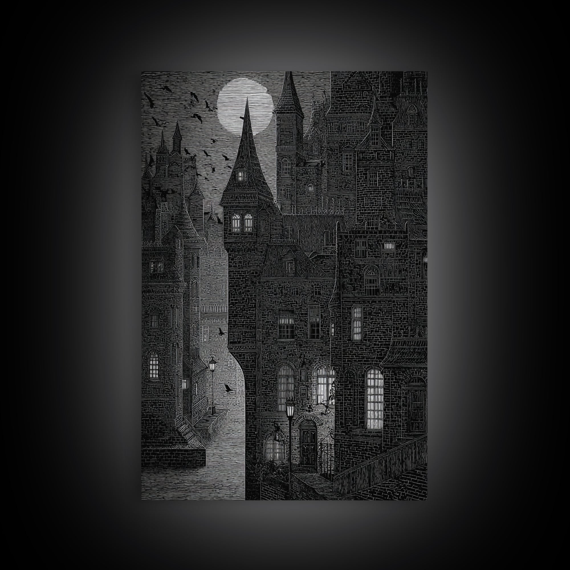 The Town Where Shadows Live, Victorian Macabre Art, Vertical Wall Art, Dark Fantasy Wall Art, Canvas Print, Halloween Wall Art