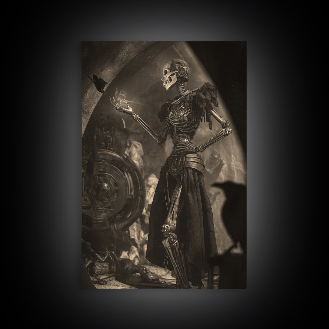 The Town Where Shadows Live, Biomechanical Horror Art, Vertical Wall Art, Gothic Horror Wall Art, Framed Canvas Print, Halloween Wall Art