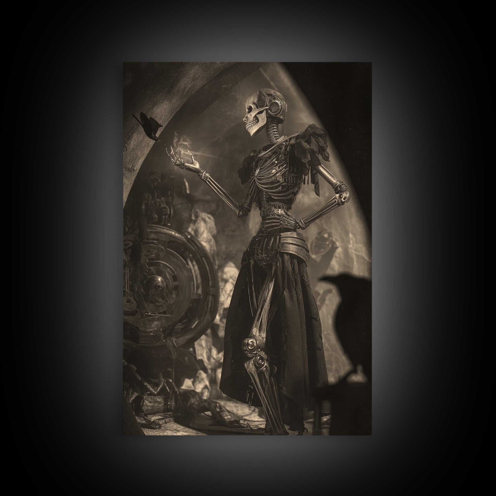 The Town Where Shadows Live, Biomechanical Horror Art, Vertical Wall Art, Gothic Horror Wall Art, Framed Canvas Print, Halloween Wall Art