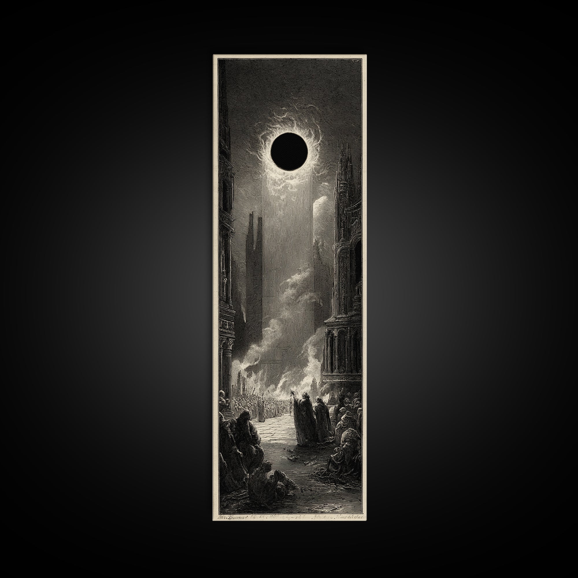 The Eclipse Summoning, Gothic Engraving Art, Tall Narrow Wall Art, Gothic Horror Wall Art, Framed Canvas Print, Halloween Wall Art