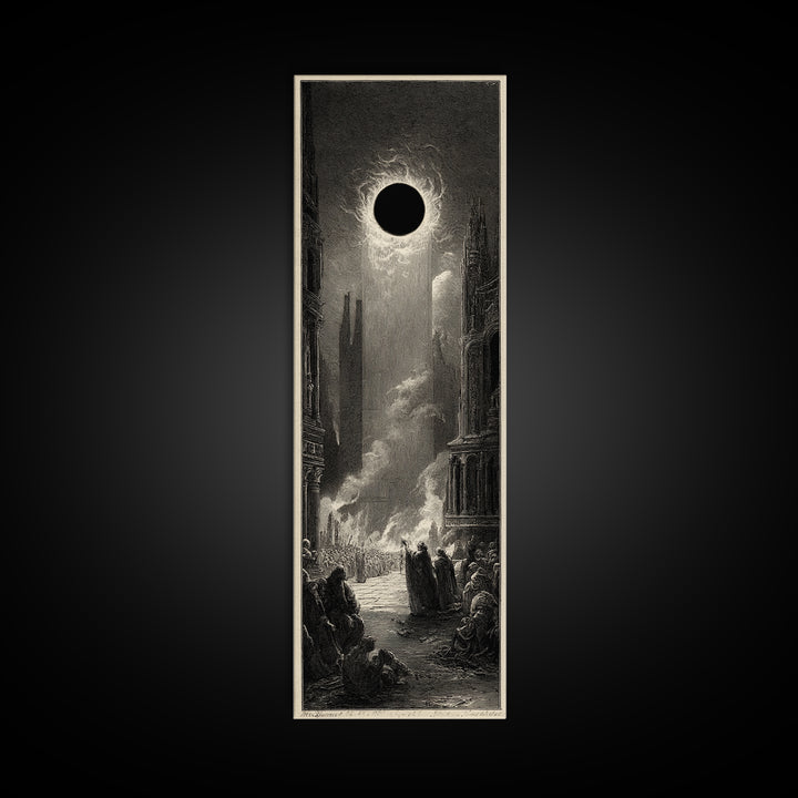 The Eclipse Summoning, Gothic Engraving Art, Tall Narrow Wall Art, Gothic Horror Wall Art, Framed Canvas Print, Halloween Wall Art