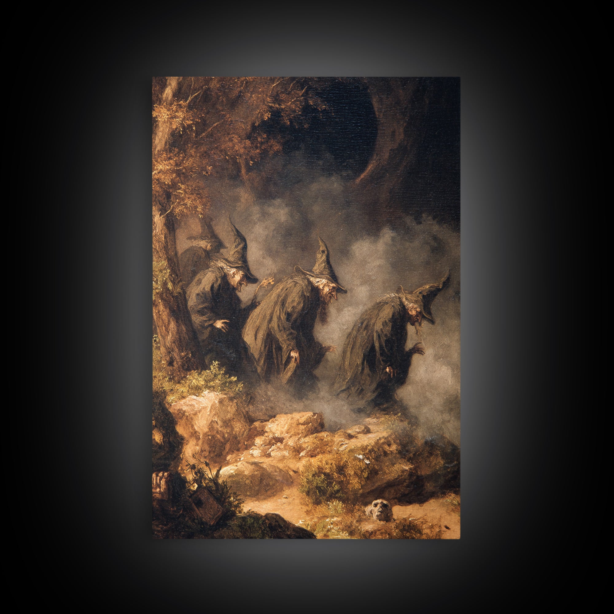 The Eclipse Summoning, Baroque Witchcraft Art, Vertical Wall Art, Dark Fantasy Wall Art, Framed Canvas Print, Halloween Wall Art
