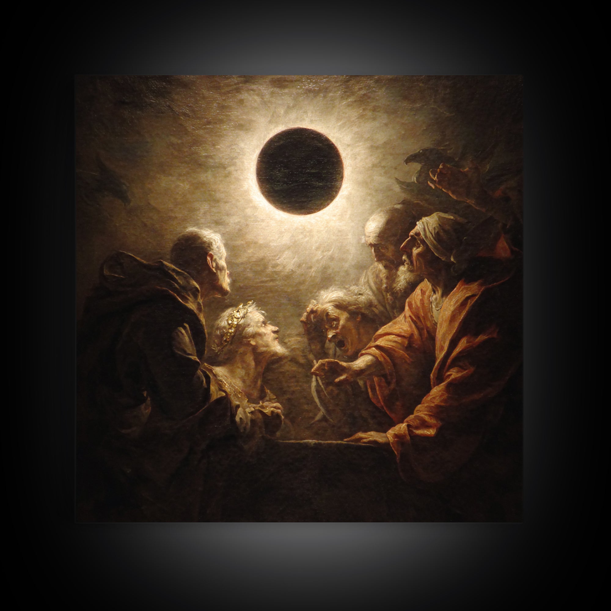 The Eclipse Summoning, Gothic Nightmare Art, Square Wall Art, Dark Halloween Decor, Framed Canvas Print, Halloween Wall Art