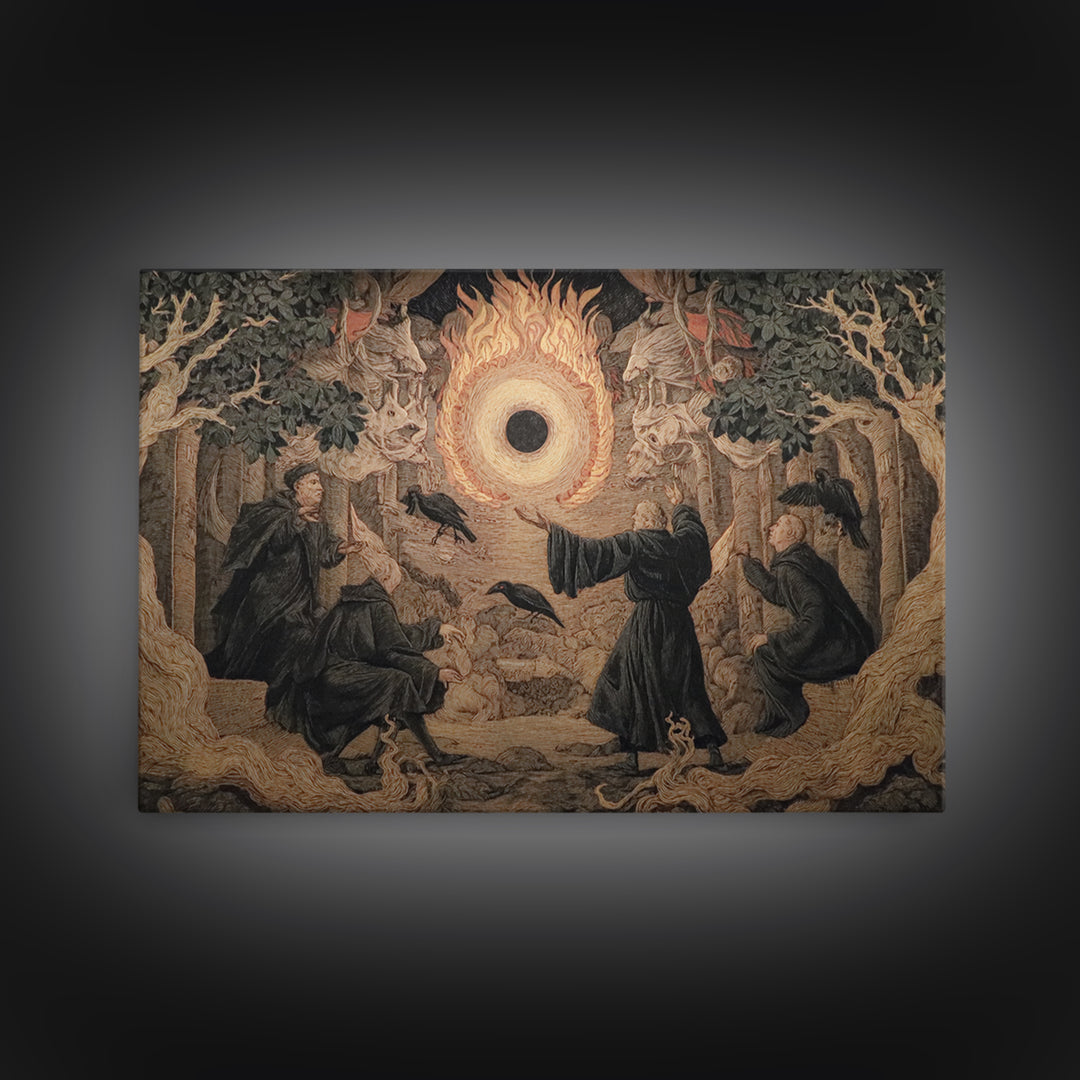 The Eclipse Summoning, Visionary Gothic Art, Landscape Wall Art, Dark Fantasy Wall Art, Framed Canvas Print, Halloween Wall Art