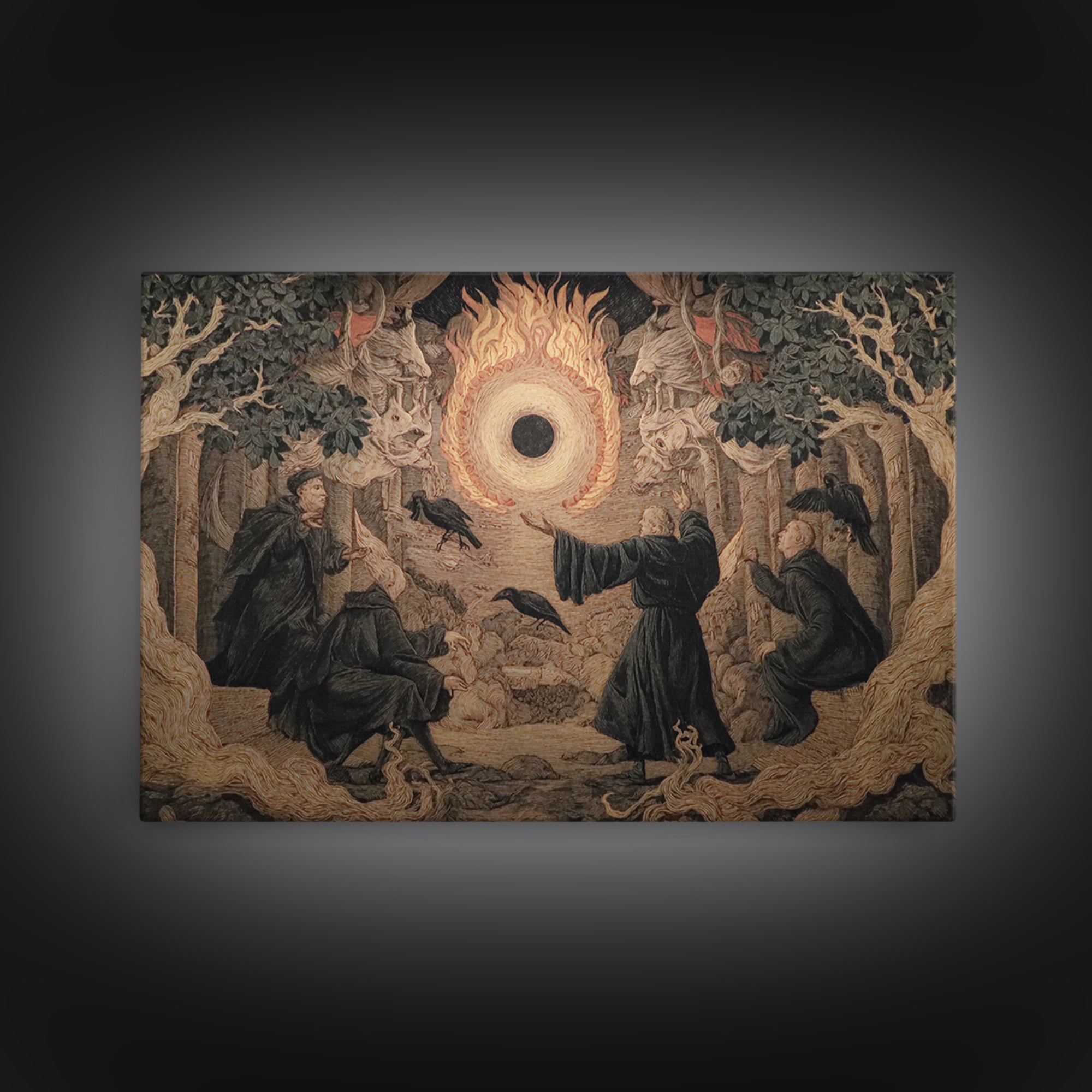 The Eclipse Summoning, Visionary Gothic Art, Landscape Wall Art, Dark Fantasy Wall Art, Framed Canvas Print, Halloween Wall Art
