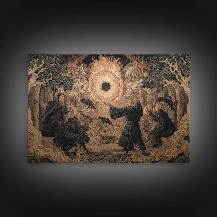 The Eclipse Summoning, Visionary Gothic Art, Landscape Wall Art, Dark Fantasy Wall Art, Framed Canvas Print, Halloween Wall Art