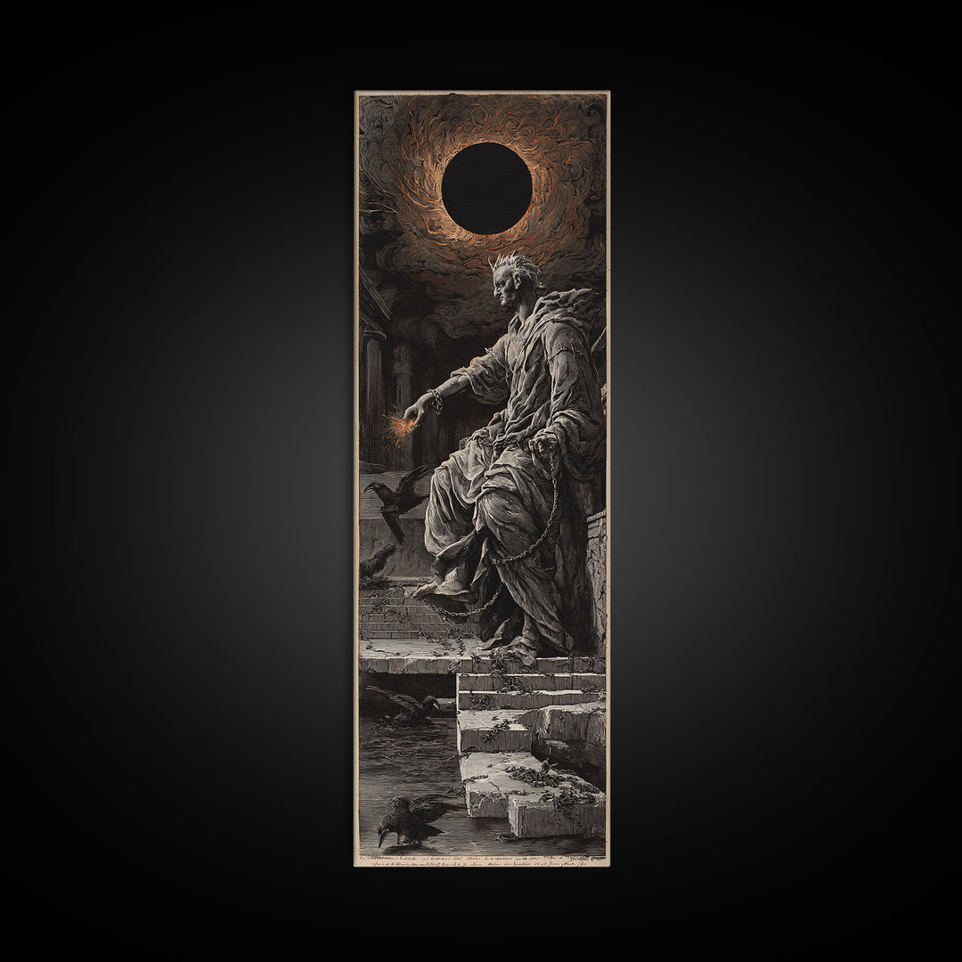 The Eclipse Summoning, Architectural Etching Art, Tall Narrow Wall Art, Dark Halloween Decor, Canvas Print, Halloween Wall Art