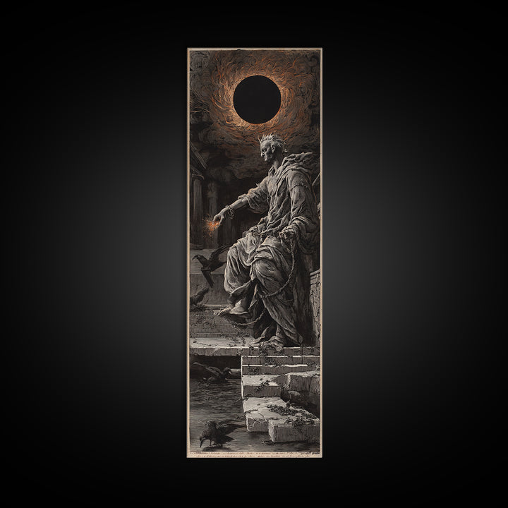 The Eclipse Summoning, Architectural Etching Art, Tall Narrow Wall Art, Dark Halloween Decor, Canvas Print, Halloween Wall Art