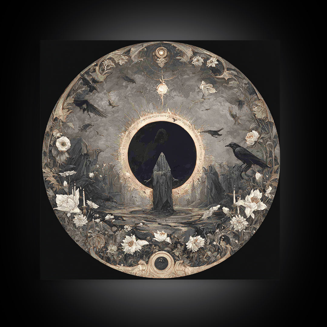 The Eclipse Summoning, Symbolist Dream Art, Square Wall Art, Dark Halloween Decor, Canvas Print, Halloween Wall Art