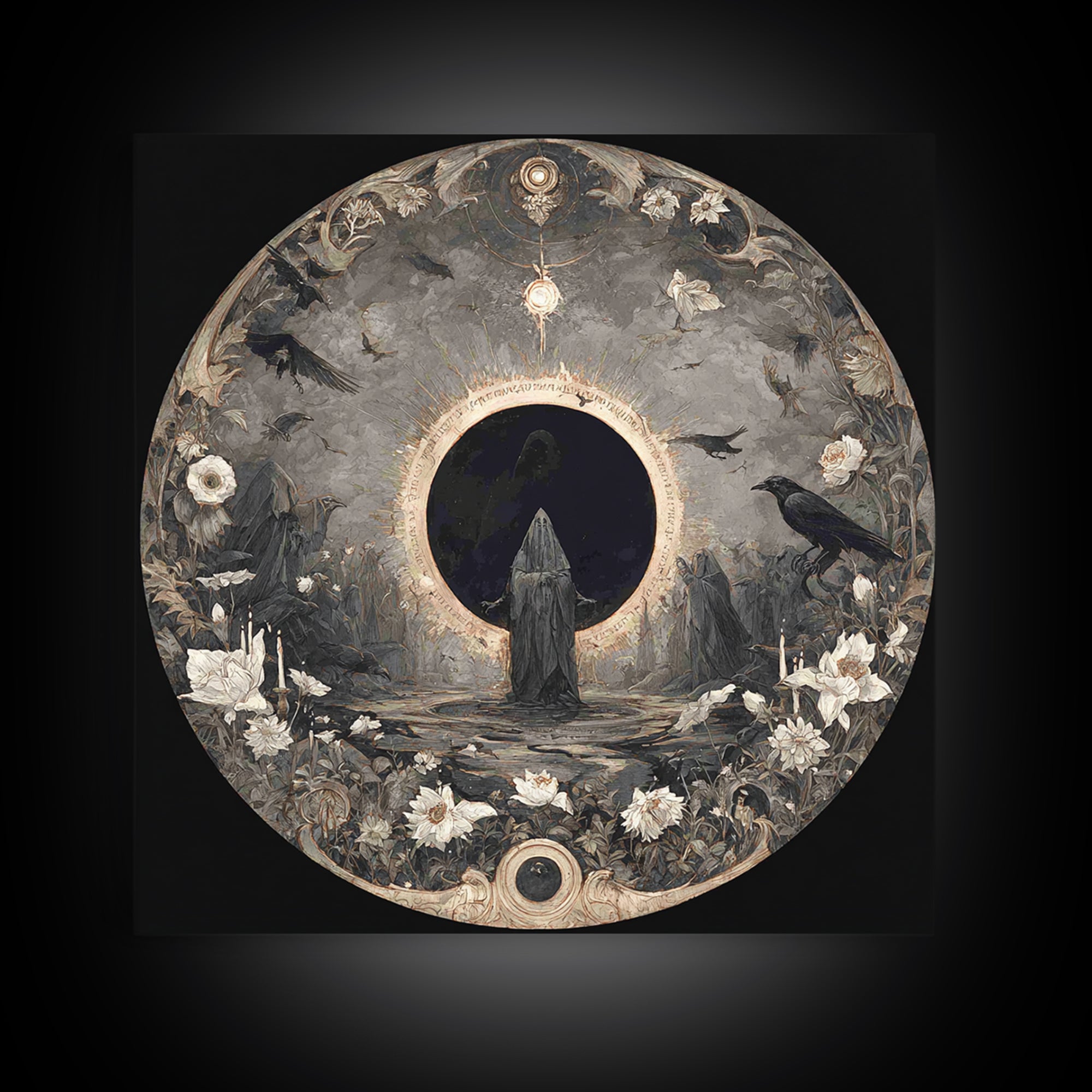 The Eclipse Summoning, Symbolist Dream Art, Square Wall Art, Dark Halloween Decor, Canvas Print, Halloween Wall Art