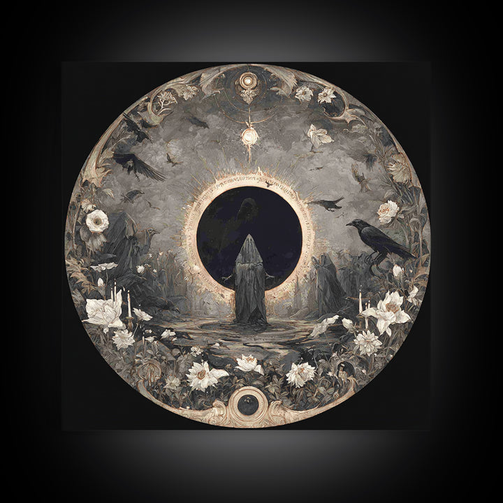 The Eclipse Summoning, Symbolist Dream Art, Square Wall Art, Dark Halloween Decor, Canvas Print, Halloween Wall Art