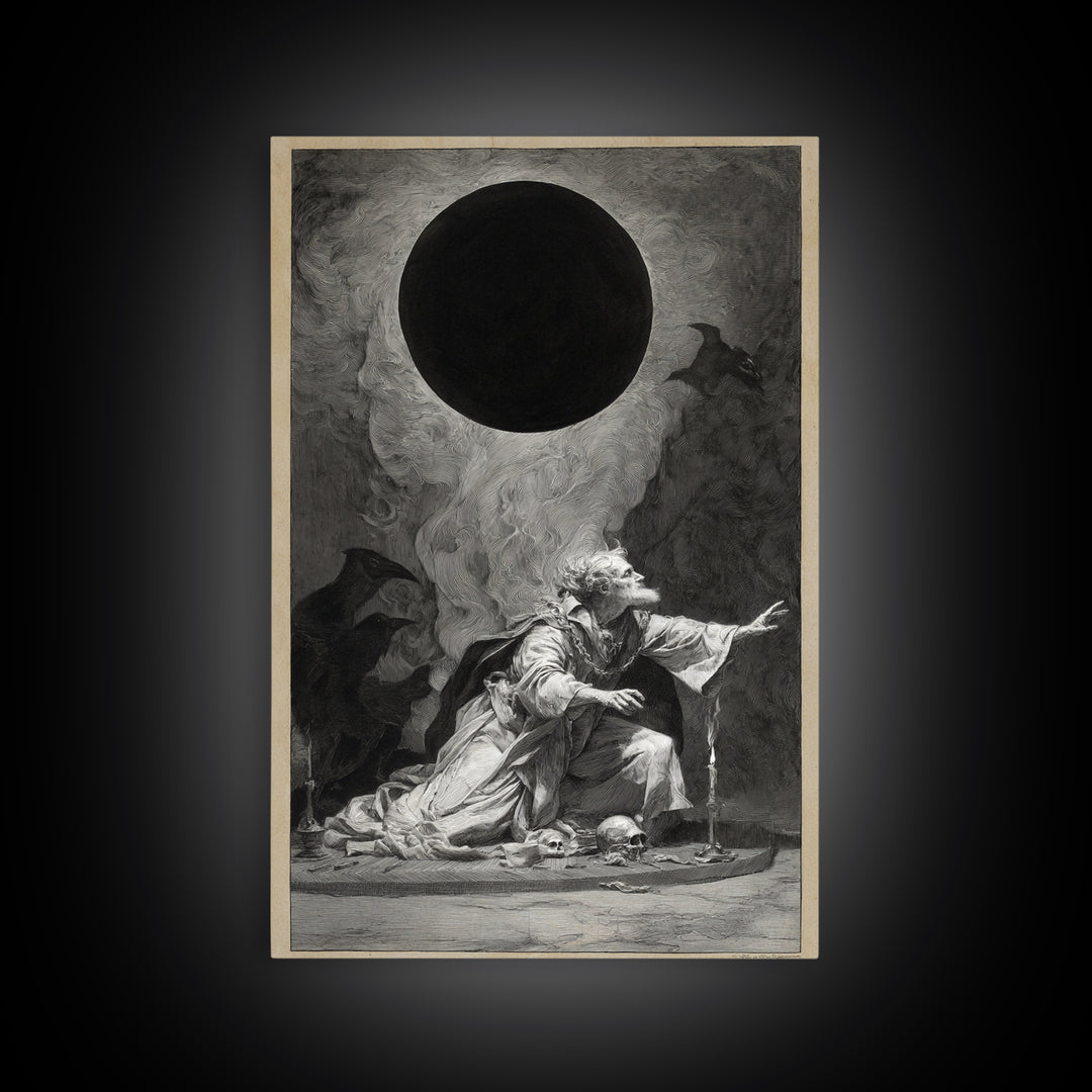 The Eclipse Summoning, Decadent Gothic Art, Vertical Wall Art, Dark Halloween Decor, Canvas Print, Halloween Wall Art