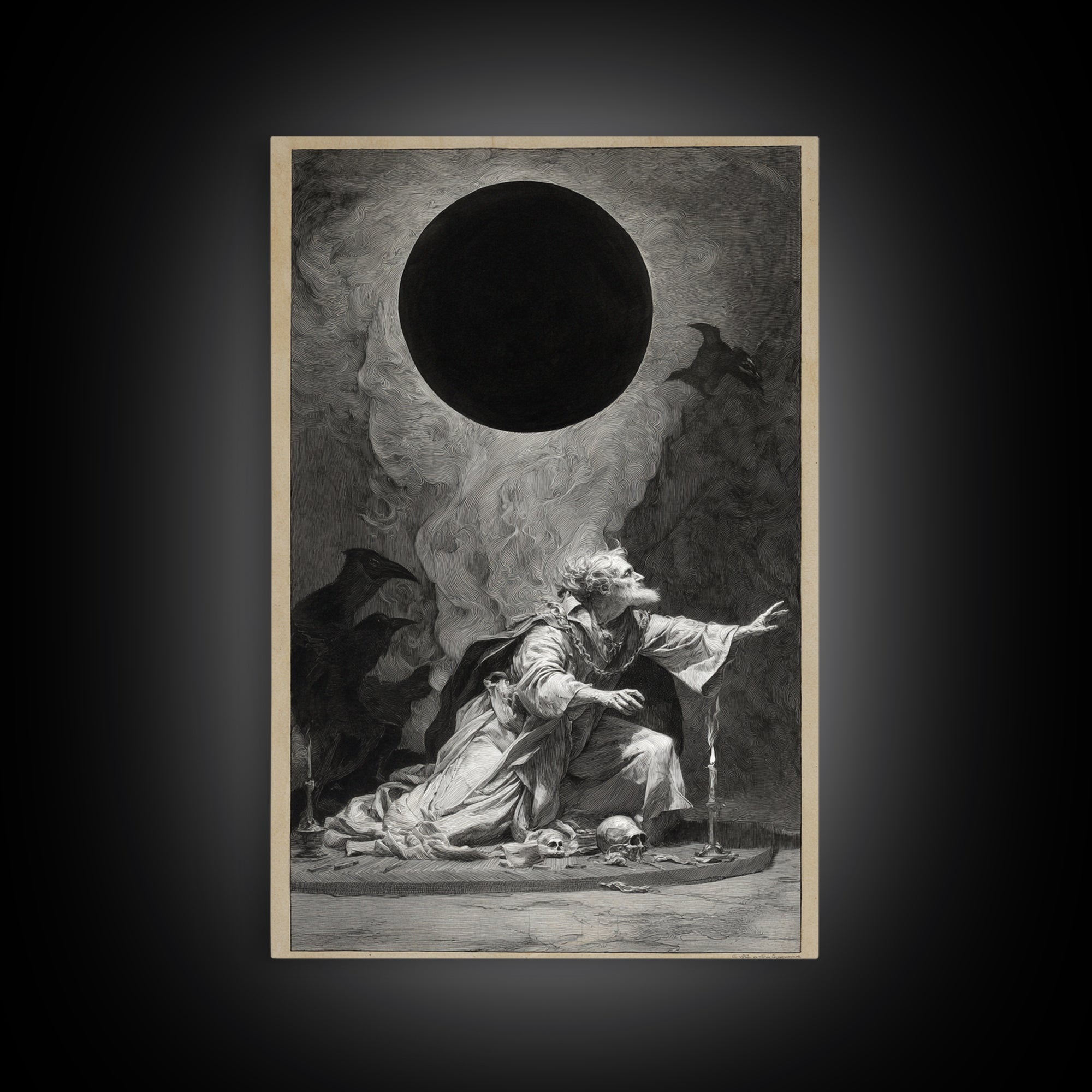 The Eclipse Summoning, Decadent Gothic Art, Vertical Wall Art, Dark Halloween Decor, Canvas Print, Halloween Wall Art