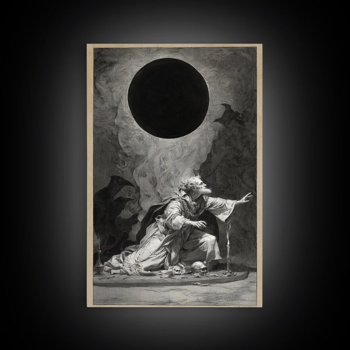 The Eclipse Summoning, Decadent Gothic Art, Vertical Wall Art, Dark Halloween Decor, Canvas Print, Halloween Wall Art