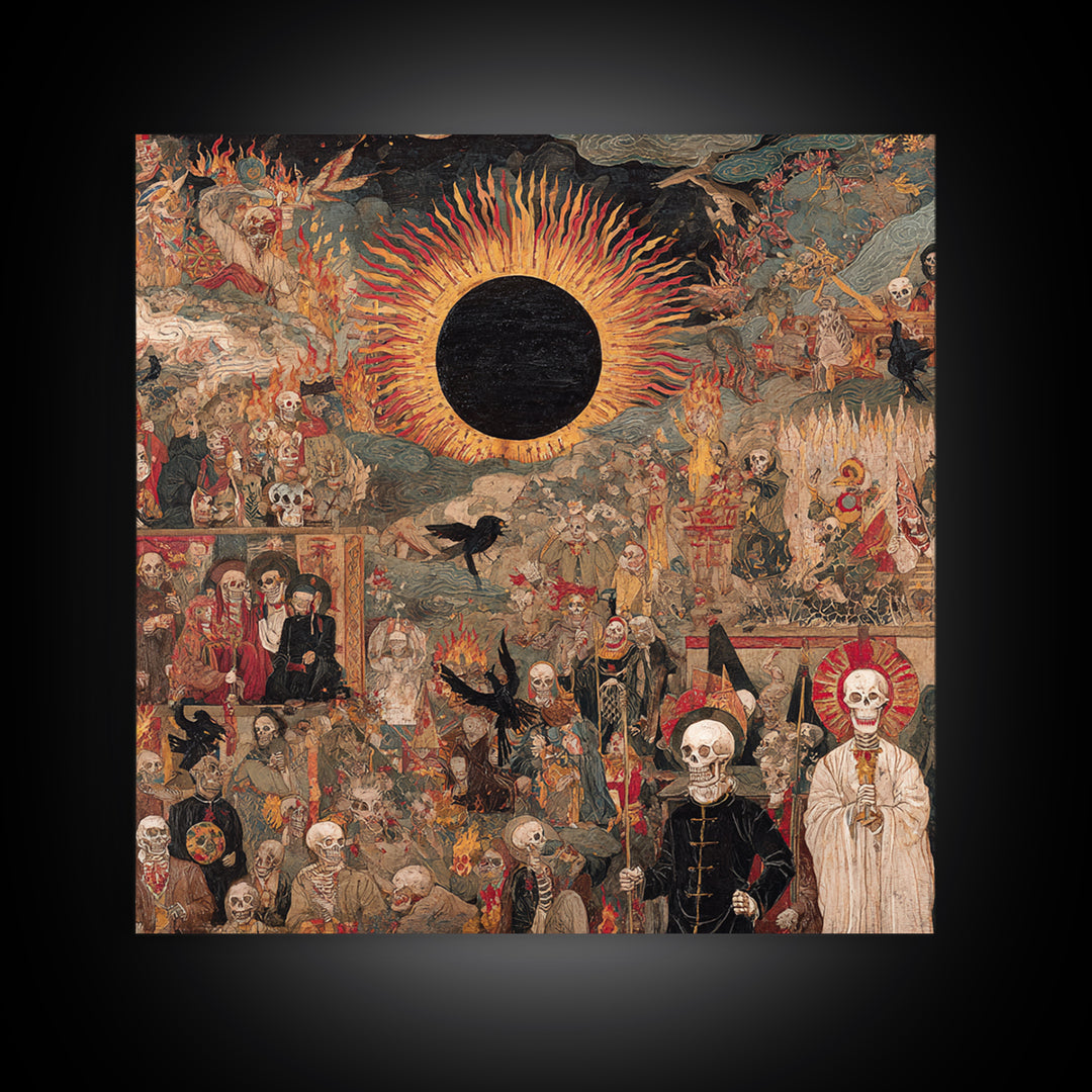 The Eclipse Summoning, Grotesque Carnival Art, Square Wall Art, Dark Halloween Decor, Framed Canvas Print, Halloween Wall Art