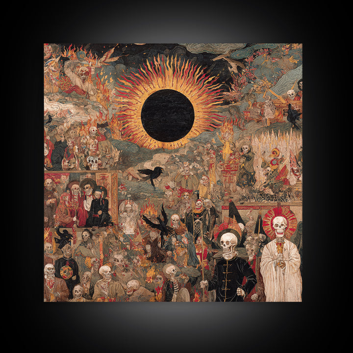 The Eclipse Summoning, Grotesque Carnival Art, Square Wall Art, Dark Halloween Decor, Framed Canvas Print, Halloween Wall Art