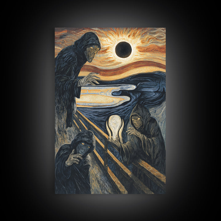 The Eclipse Summoning, Expressionist Gothic Art, Vertical Wall Art, Gothic Horror Wall Art, Framed Canvas Print, Halloween Wall Art