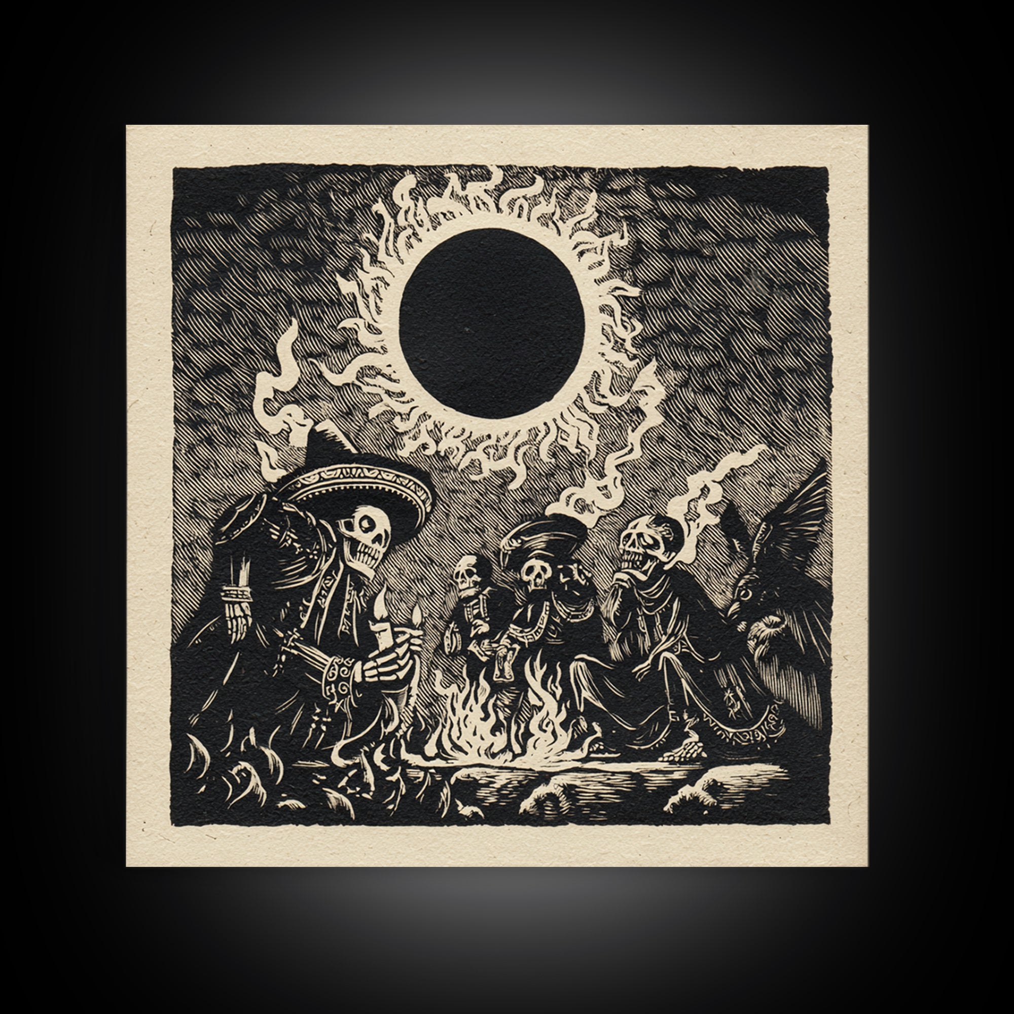 The Eclipse Summoning, Macabre Folk Print Art, Square Wall Art, Dark Fantasy Wall Art, Framed Canvas Print, Halloween Wall Art