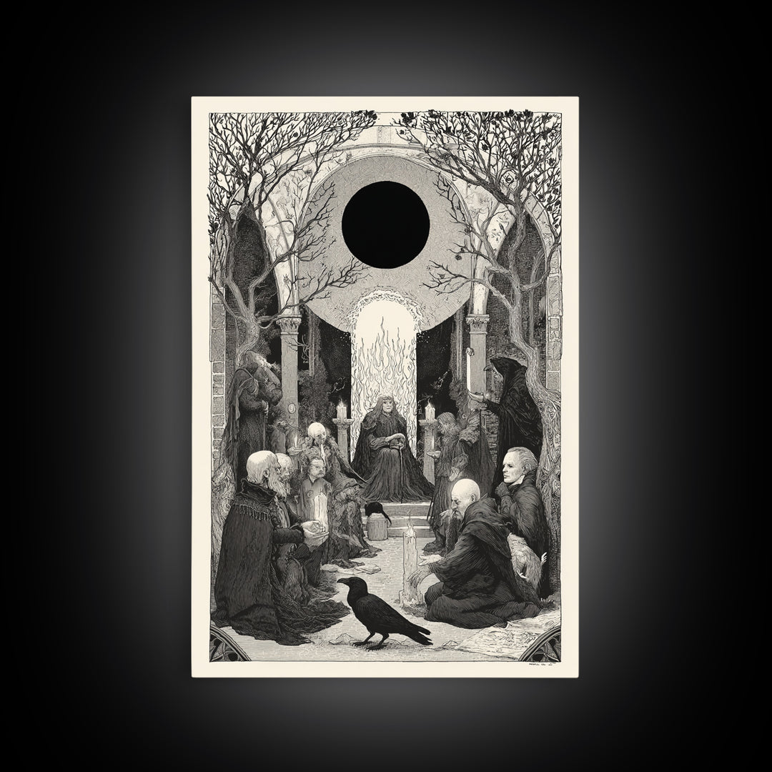 The Eclipse Summoning, Victorian Macabre Art, Vertical Wall Art, Gothic Horror Wall Art, Canvas Print, Halloween Wall Art