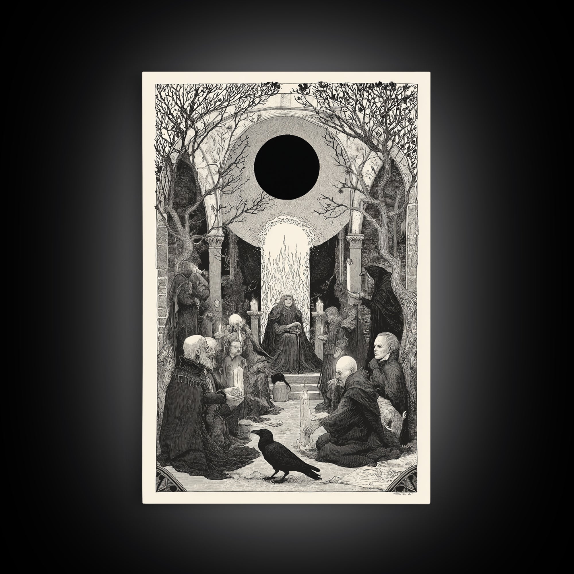 The Eclipse Summoning, Victorian Macabre Art, Vertical Wall Art, Gothic Horror Wall Art, Canvas Print, Halloween Wall Art