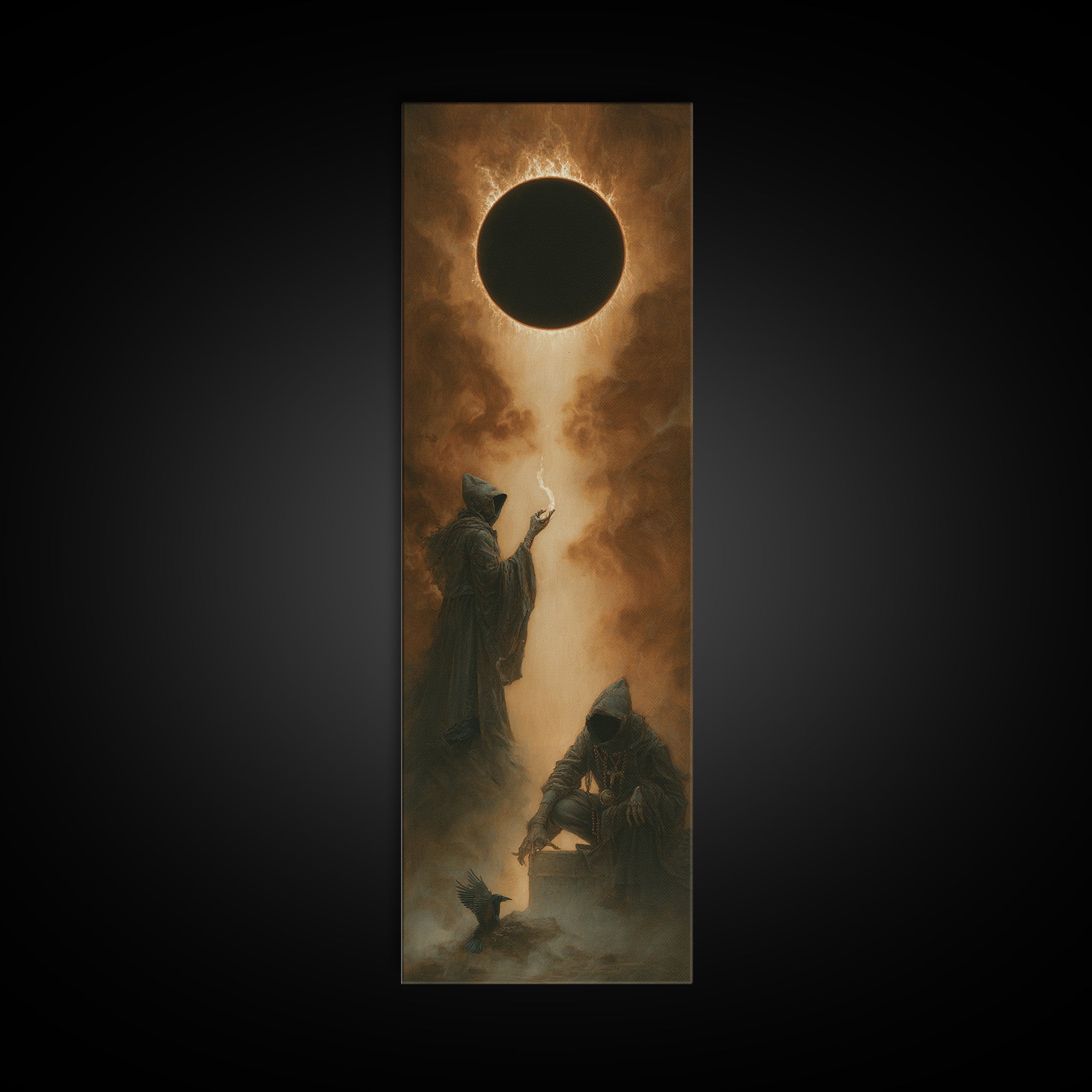 The Eclipse Summoning, Surreal Apocalyptic Art, Tall Narrow Wall Art, Dark Fantasy Wall Art, Canvas Print, Halloween Wall Art