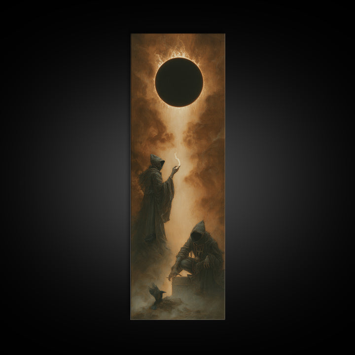 The Eclipse Summoning, Surreal Apocalyptic Art, Tall Narrow Wall Art, Dark Fantasy Wall Art, Canvas Print, Halloween Wall Art