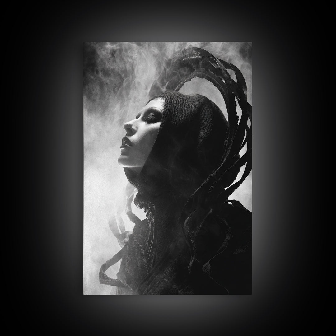The Eclipse Summoning, Biomechanical Horror Art, Vertical Wall Art, Gothic Horror Wall Art, Canvas Print, Halloween Wall Art