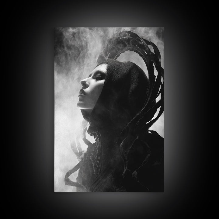 The Eclipse Summoning, Biomechanical Horror Art, Vertical Wall Art, Gothic Horror Wall Art, Canvas Print, Halloween Wall Art