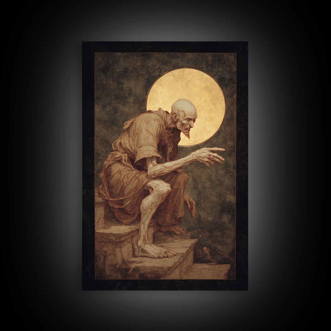 The Last House At The World'S Edge, Dark Renaissance Art, Vertical Wall Art, Dark Halloween Decor, Framed Canvas Print