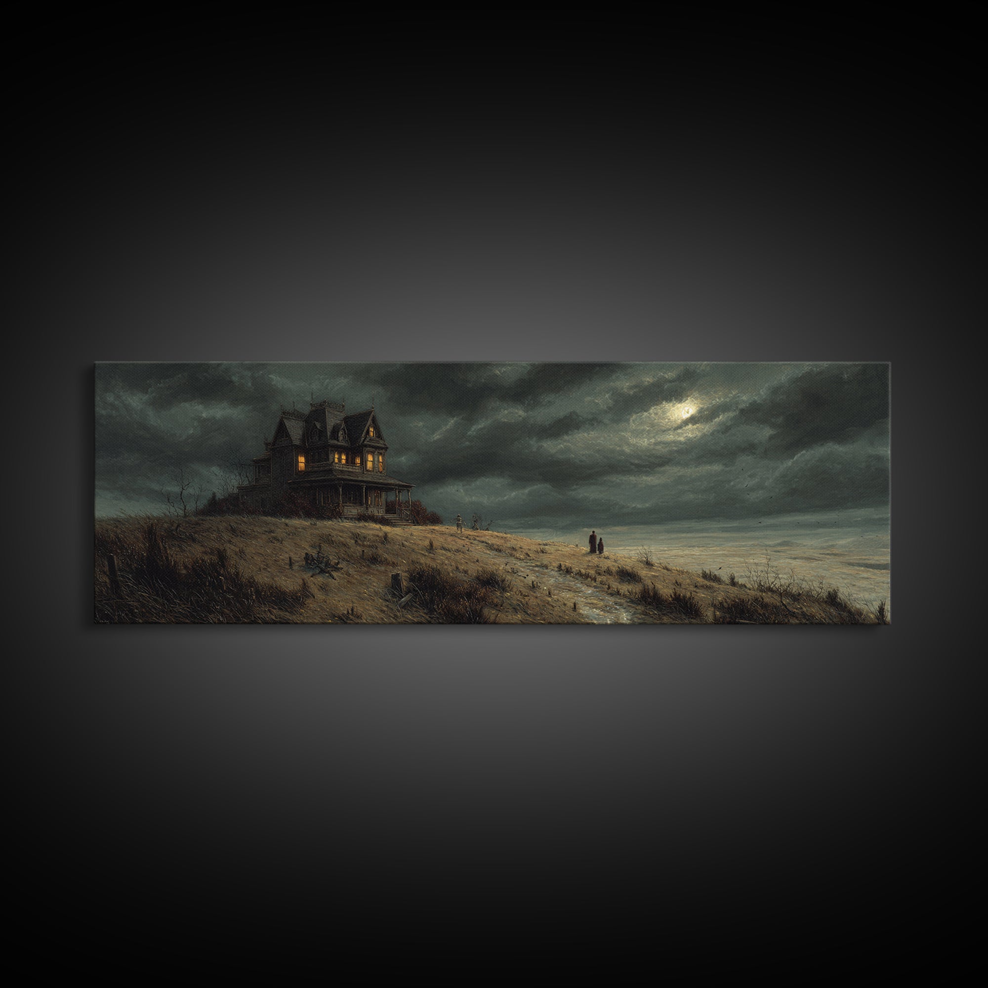 The Last House At The World'S Edge, Danse Macabre Art, Extra Wide Wall Art, Dark Halloween Decor, Canvas Print