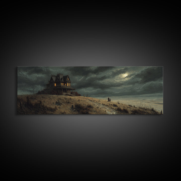 The Last House At The World'S Edge, Danse Macabre Art, Extra Wide Wall Art, Dark Halloween Decor, Canvas Print