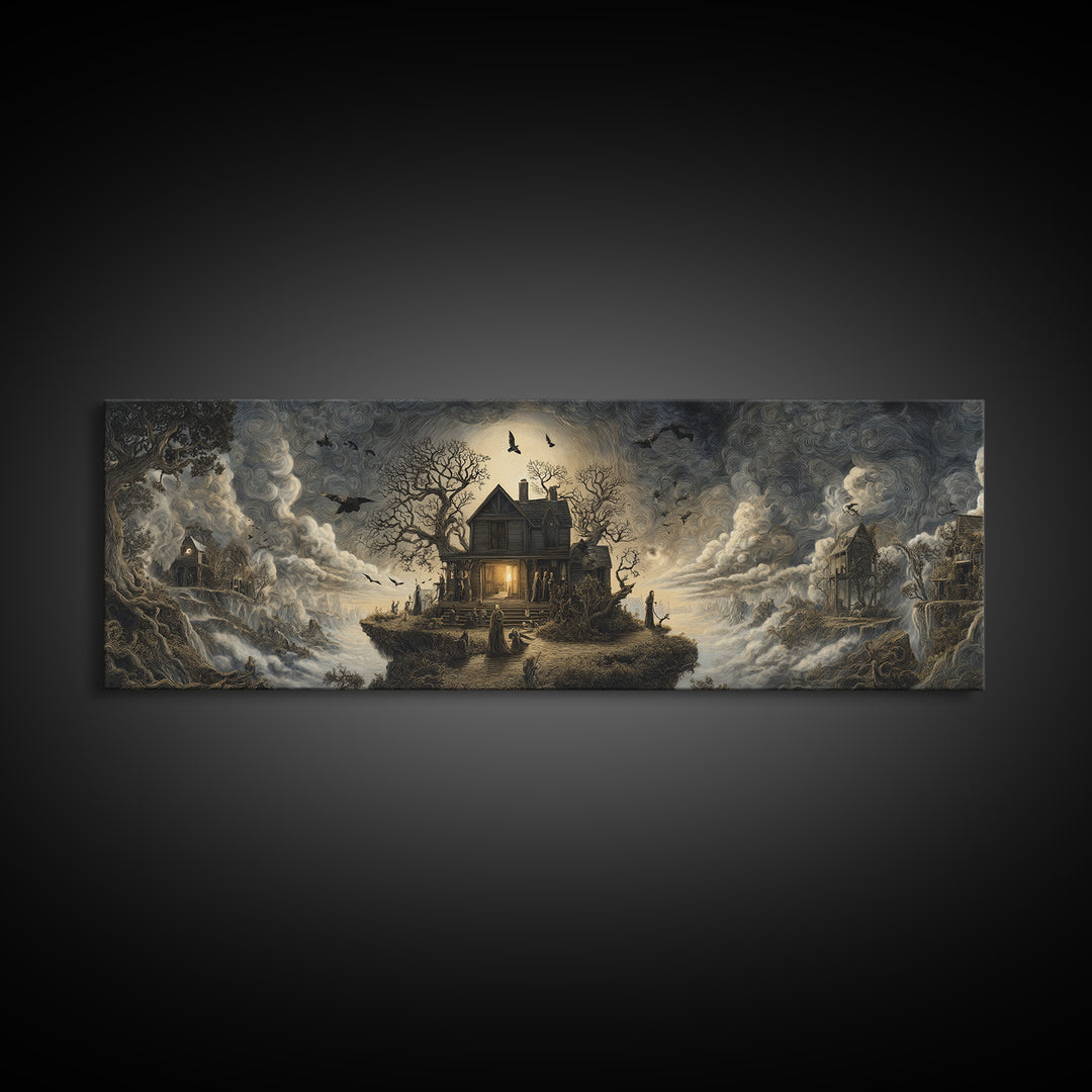 The Last House At The World'S Edge, Baroque Witchcraft Art, Extra Wide Wall Art, Dark Halloween Decor, Canvas Print, Halloween Wall Art
