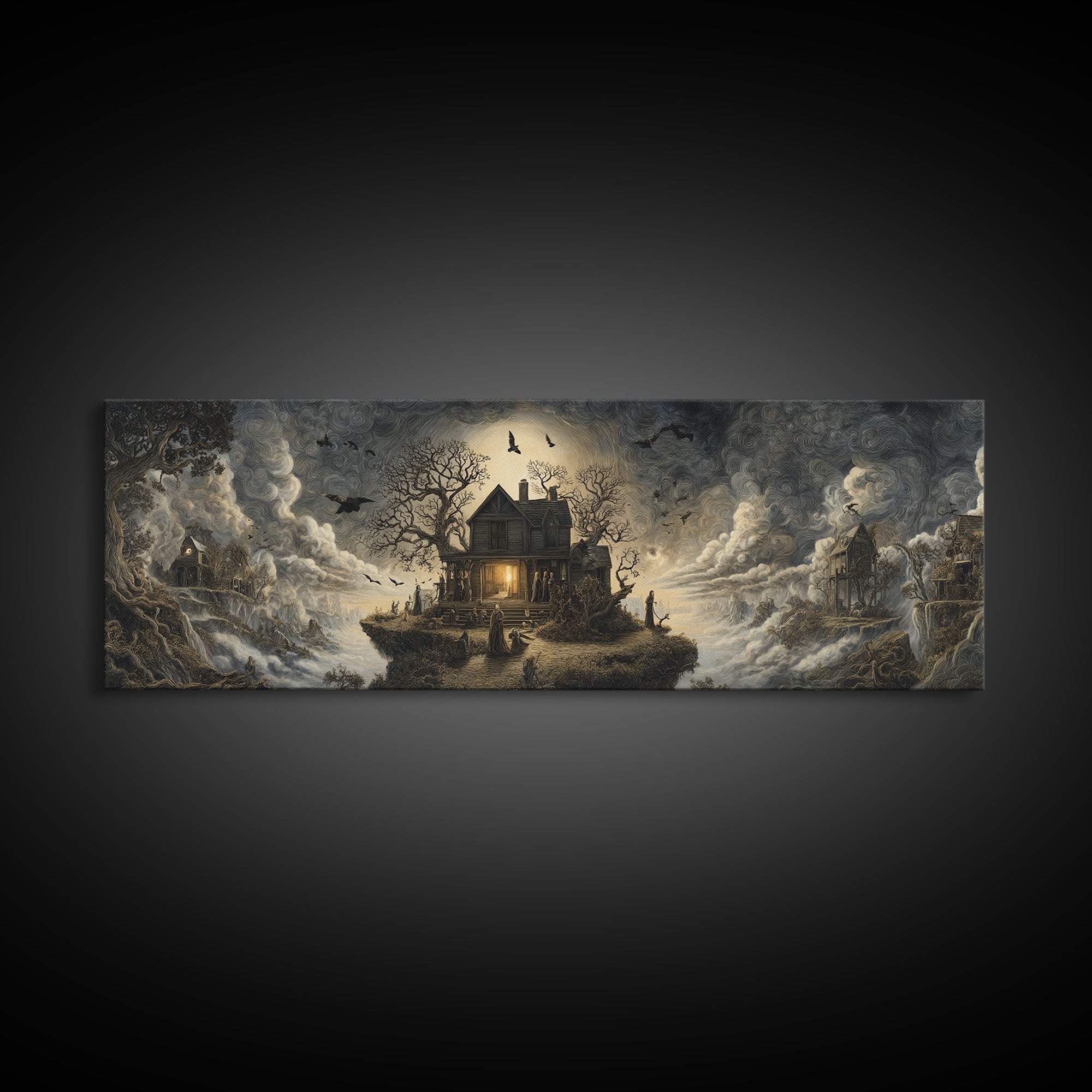 The Last House At The World'S Edge, Baroque Witchcraft Art, Extra Wide Wall Art, Dark Halloween Decor, Canvas Print, Halloween Wall Art