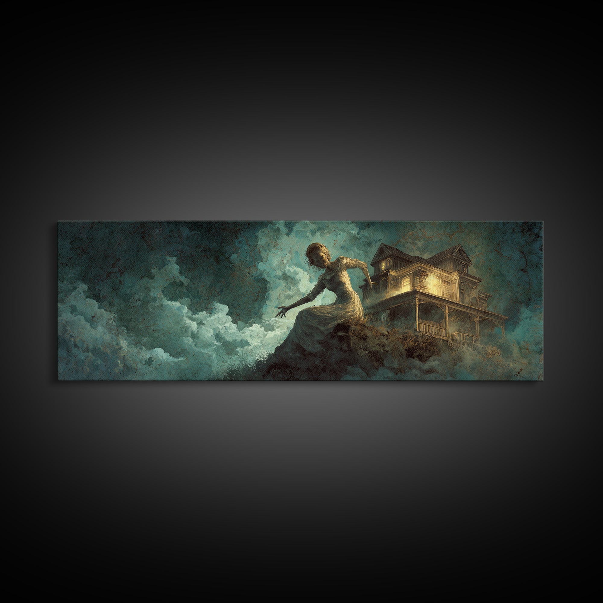 The Last House At The World'S Edge, Visionary Gothic Art, Extra Wide Wall Art, Macabre Wall Art, Canvas Print, Halloween Wall Art