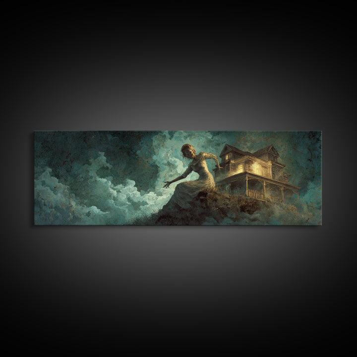 The Last House At The World'S Edge, Visionary Gothic Art, Extra Wide Wall Art, Macabre Wall Art, Canvas Print, Halloween Wall Art