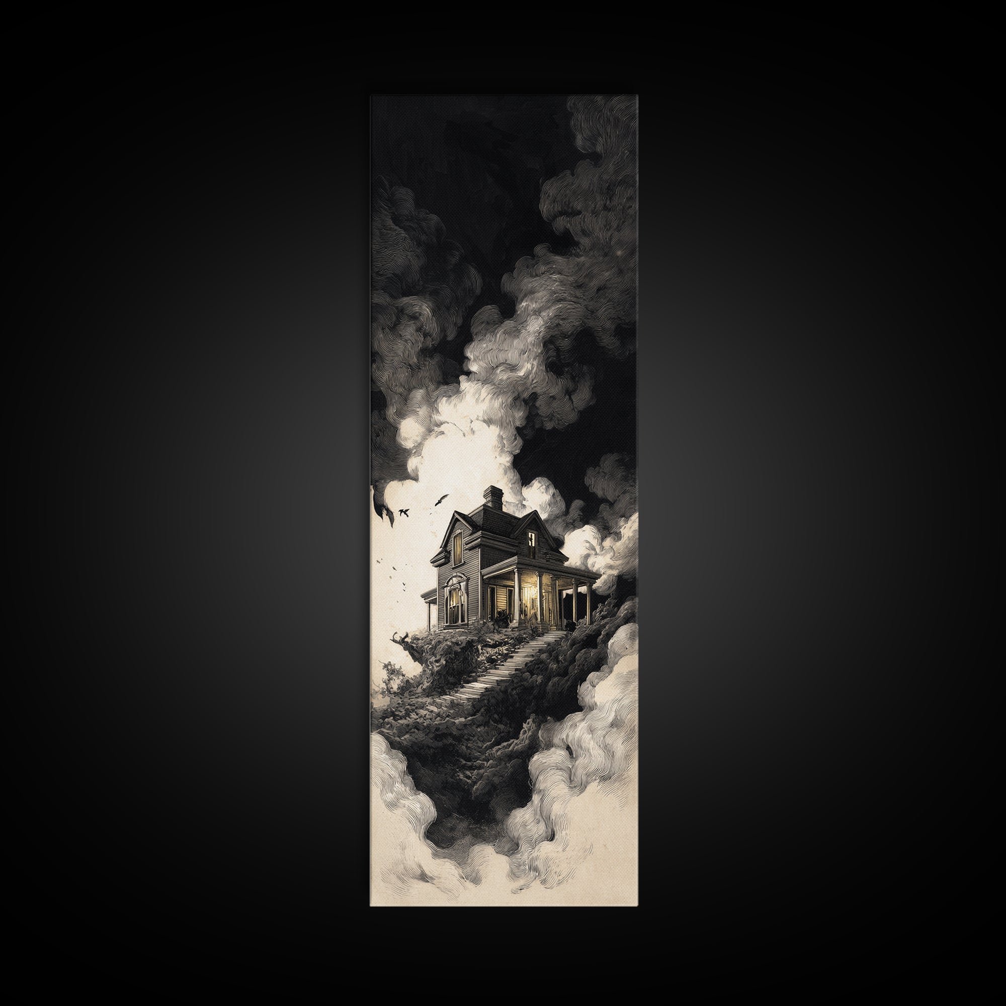 The Last House At The World'S Edge, Architectural Etching Art, Tall Narrow Wall Art, Gothic Horror Wall Art