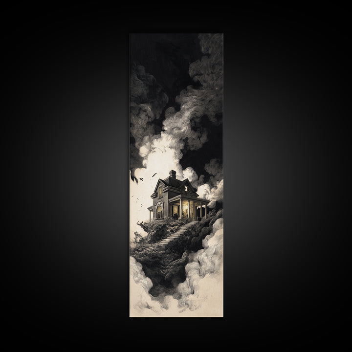 The Last House At The World'S Edge, Architectural Etching Art, Tall Narrow Wall Art, Gothic Horror Wall Art