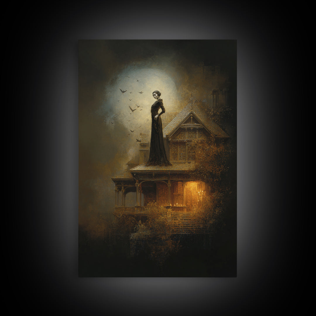 The Last House At The World'S Edge, Ornate Symbolist Art, Vertical Wall Art, Macabre Wall Art, Canvas Print, Halloween Wall Art