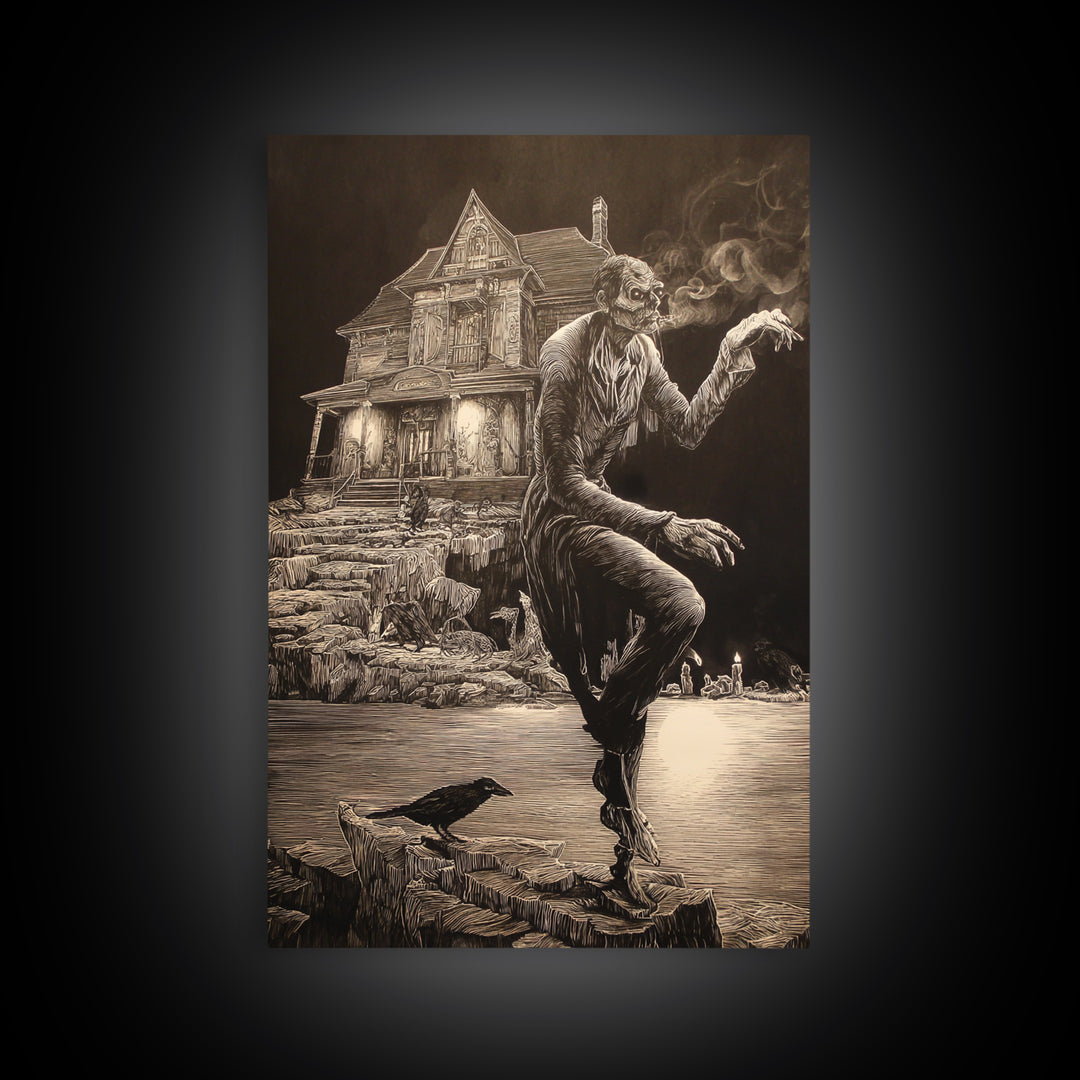 The Last House At The World'S Edge, Victorian Macabre Art, Vertical Wall Art, Dark Halloween Decor, Framed Canvas Print, Horror Wall Art