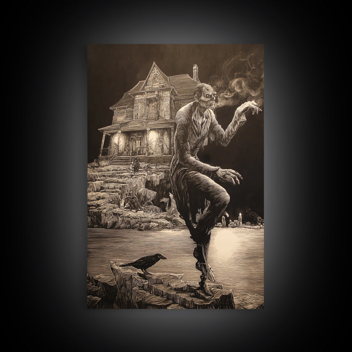 The Last House At The World'S Edge, Victorian Macabre Art, Vertical Wall Art, Dark Halloween Decor, Framed Canvas Print, Horror Wall Art