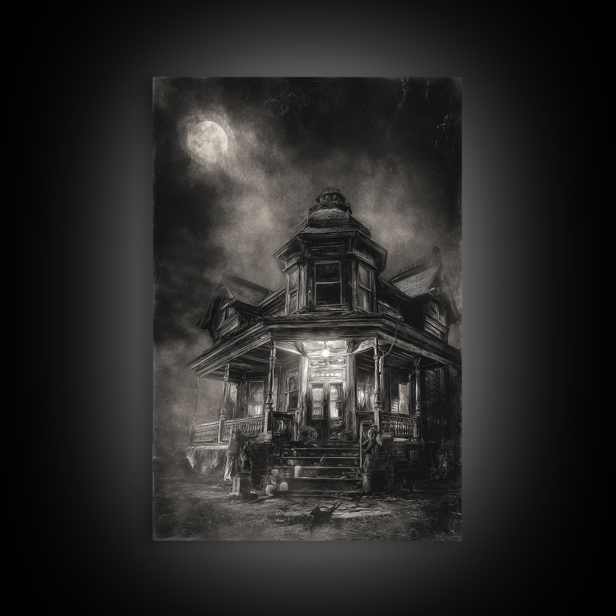 The Last House At The World'S Edge, Biomechanical Horror Art, Vertical Wall Art, Dark Halloween Decor, Canvas Print, Halloween Wall Art