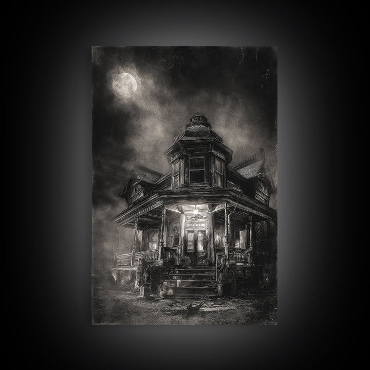 The Last House At The World'S Edge, Biomechanical Horror Art, Vertical Wall Art, Dark Halloween Decor, Canvas Print, Halloween Wall Art