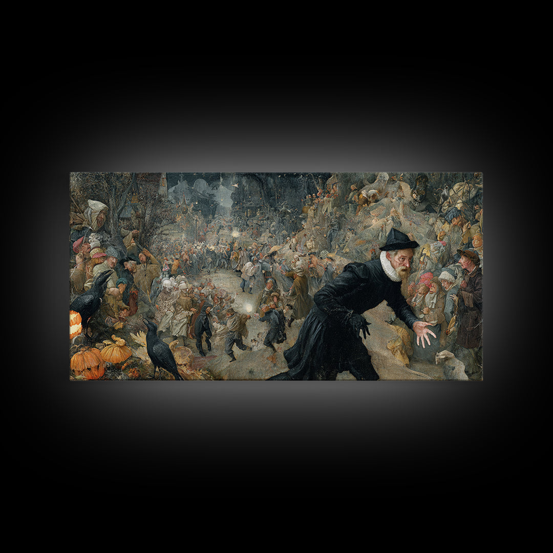 Halloween On Another Planet, Northern Renaissance Horror, Wide Panoramic Art, Gothic Horror Wall Art, Framed Canvas Print