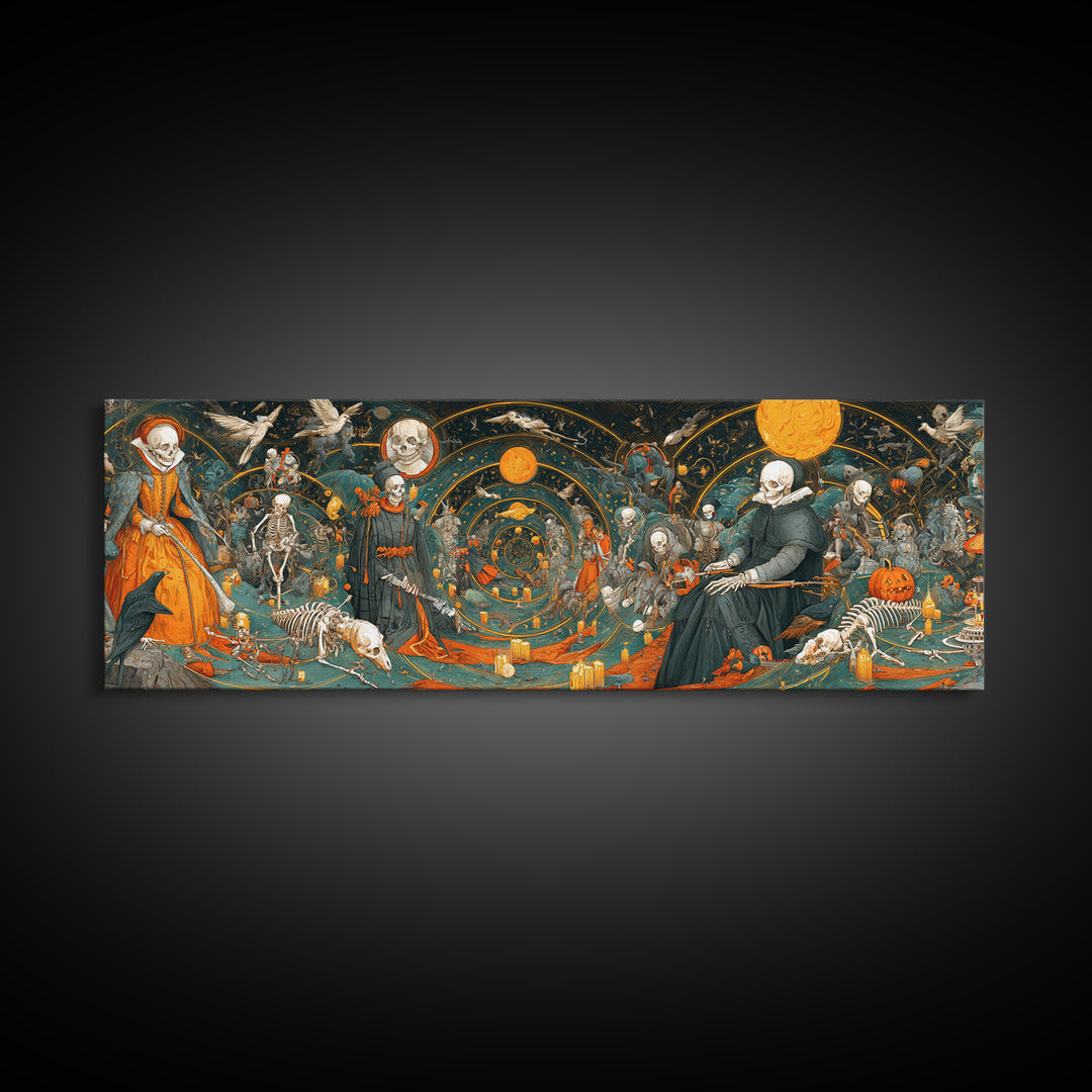 Halloween On Another Planet, Danse Macabre Art, Extra Wide Wall Art, Gothic Horror Wall Art, Framed Canvas Print