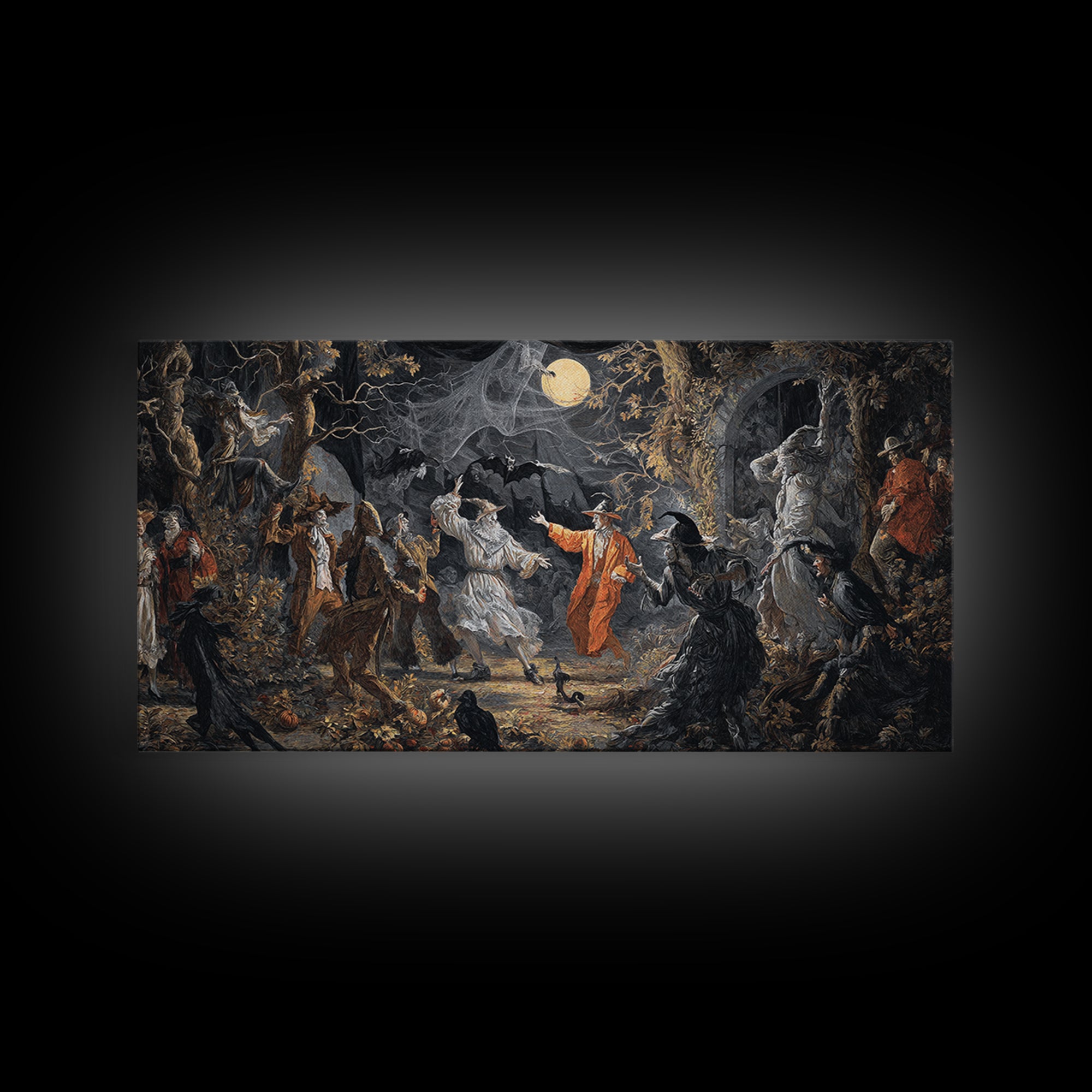 Halloween On Another Planet, Dark Romantic Horror Art, Wide Panoramic Art, Dark Halloween Decor, Framed Canvas Print, Halloween Wall Art