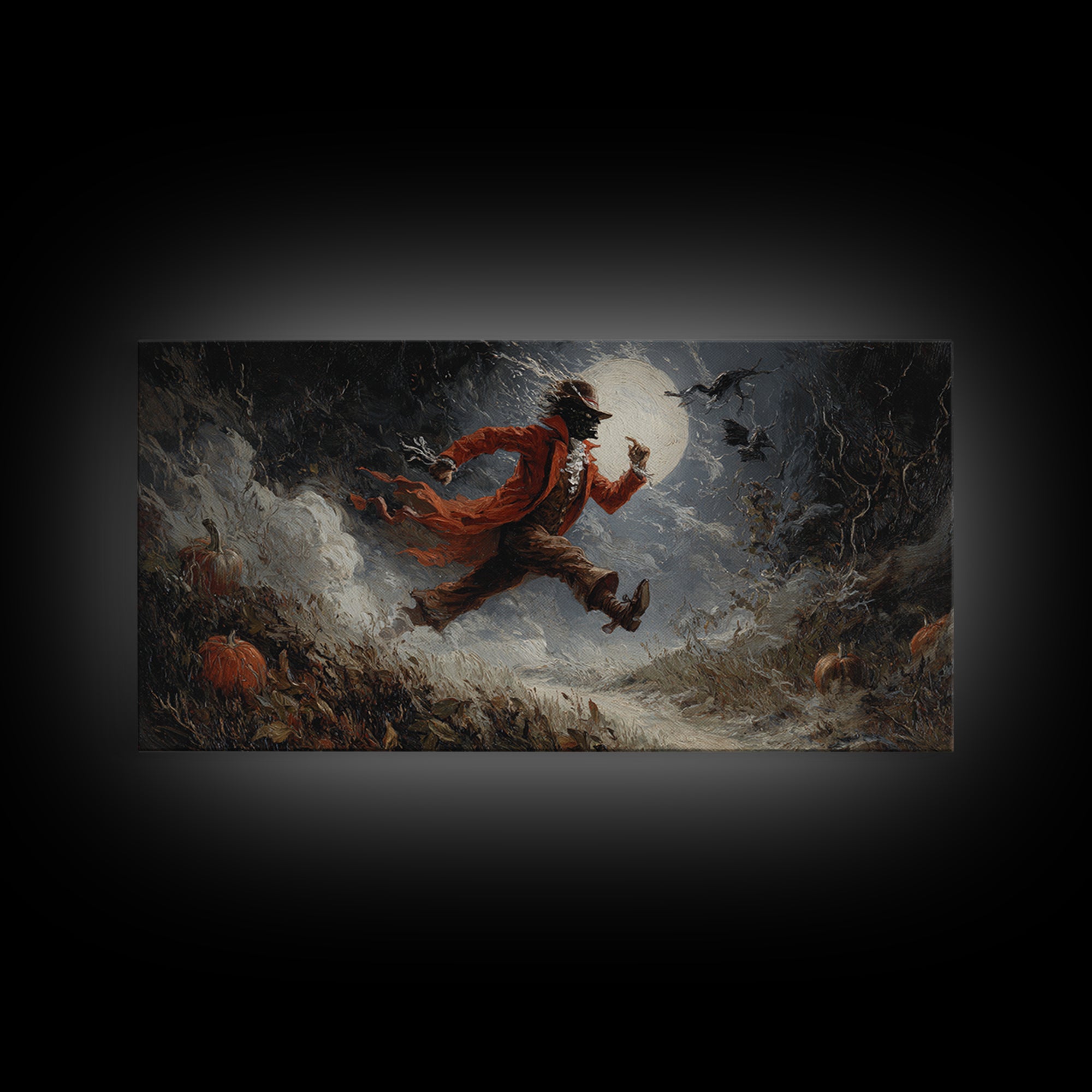 Halloween On Another Planet, Visionary Gothic Art, Wide Panoramic Art, Dark Fantasy Wall Art, Canvas Print, Halloween Wall Art